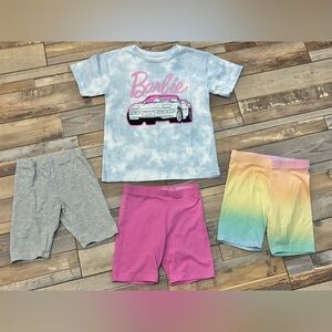 NWT Barbie shirt size 6/6X plus three pair bike shorts